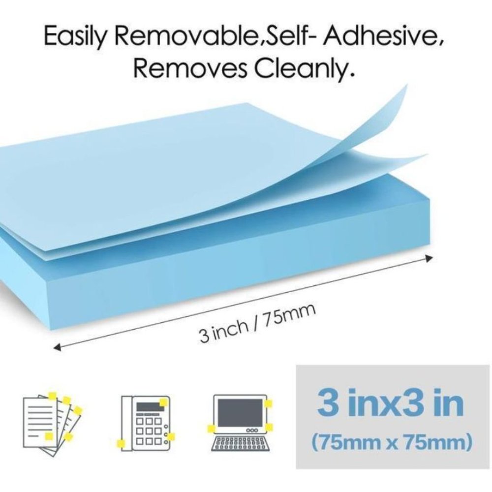 8 Pack 3"x3" Bright Color Self-Stick Sticky Notes - Picture 2 of 5